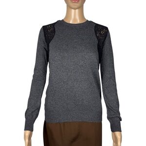 NWT New Zara Knit Grey With Black Lace Angora Blend Sweater Size M